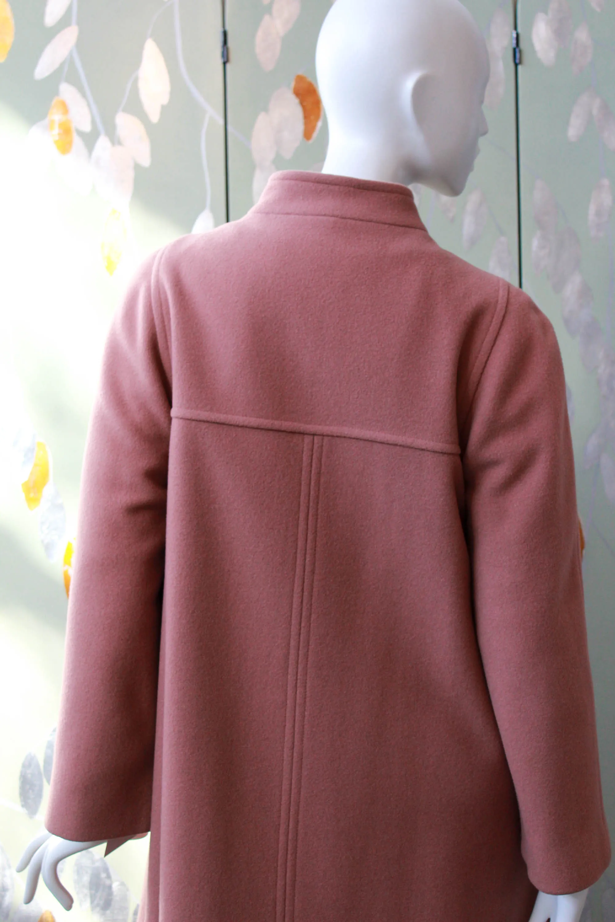 1980s Rose Pink Wool Coat with Scarf, S/M