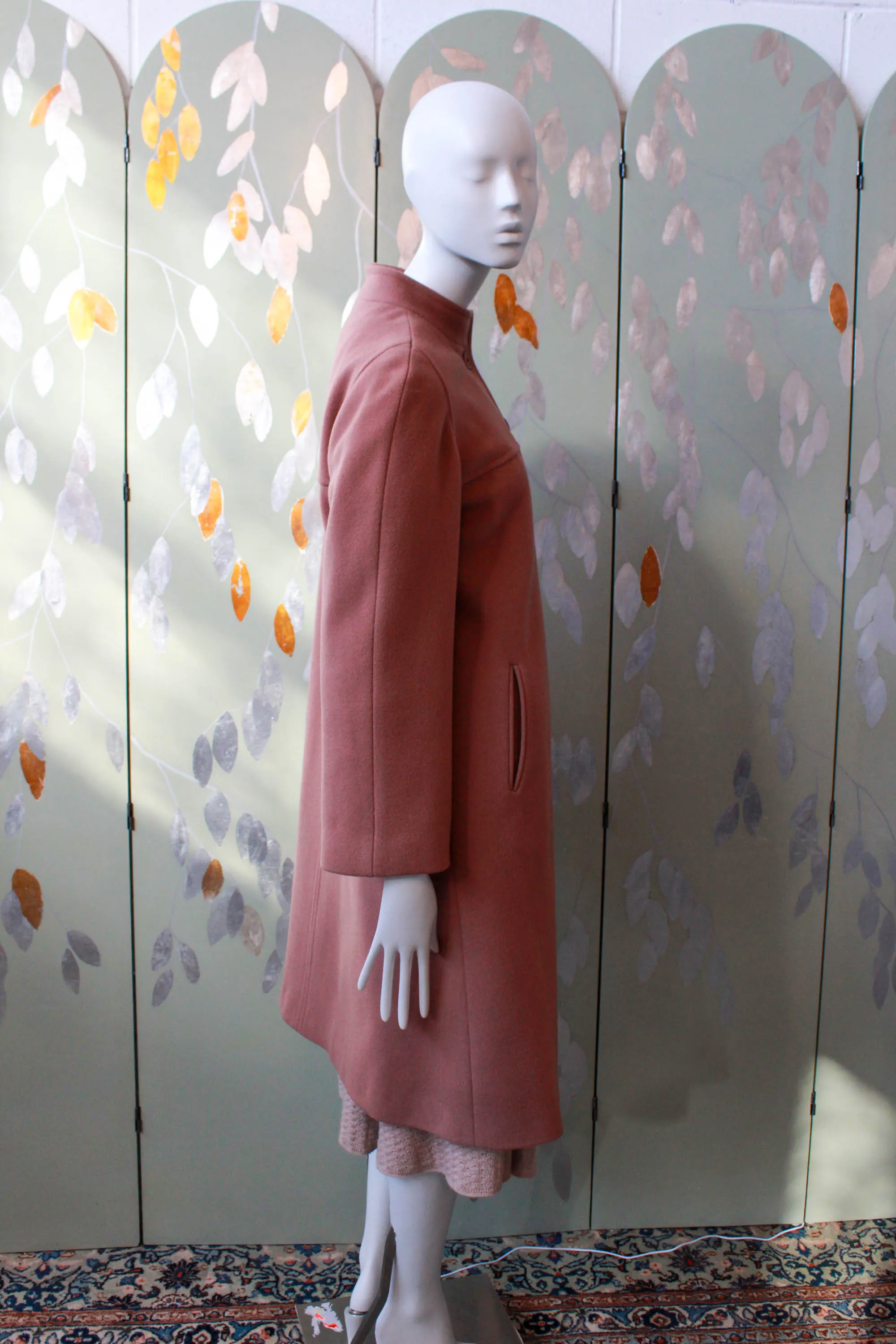 1980s Rose Pink Wool Coat with Scarf, S/M