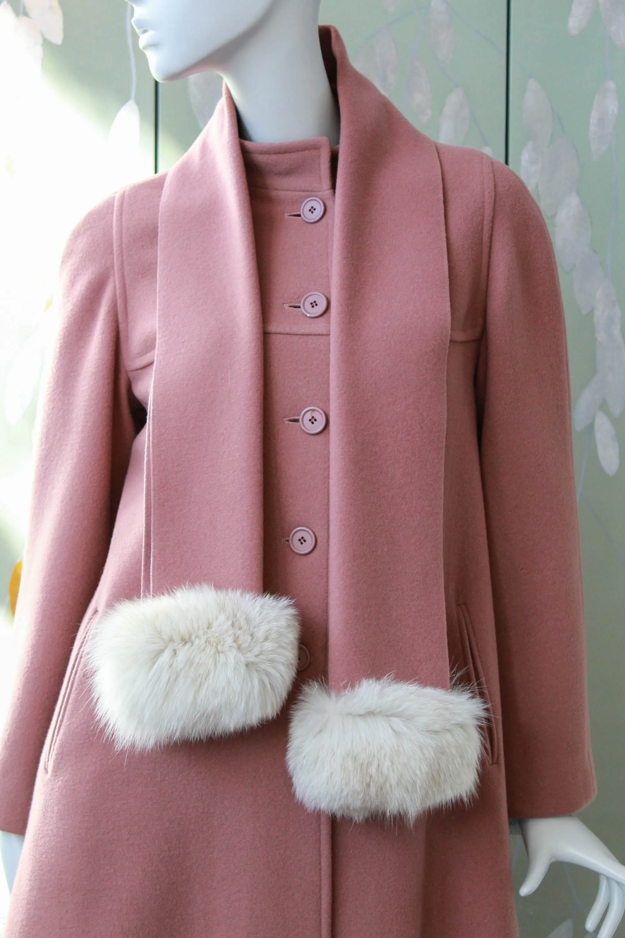 1980s Rose Pink Wool Coat with Scarf, S/M