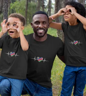 1sttheworld T-Shirt - Heartbeat Namibian Flag T-Shirt Black A35