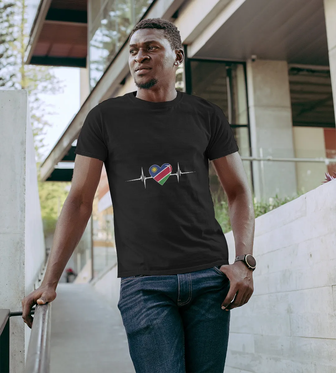 1sttheworld T-Shirt - Heartbeat Namibian Flag T-Shirt Black A35