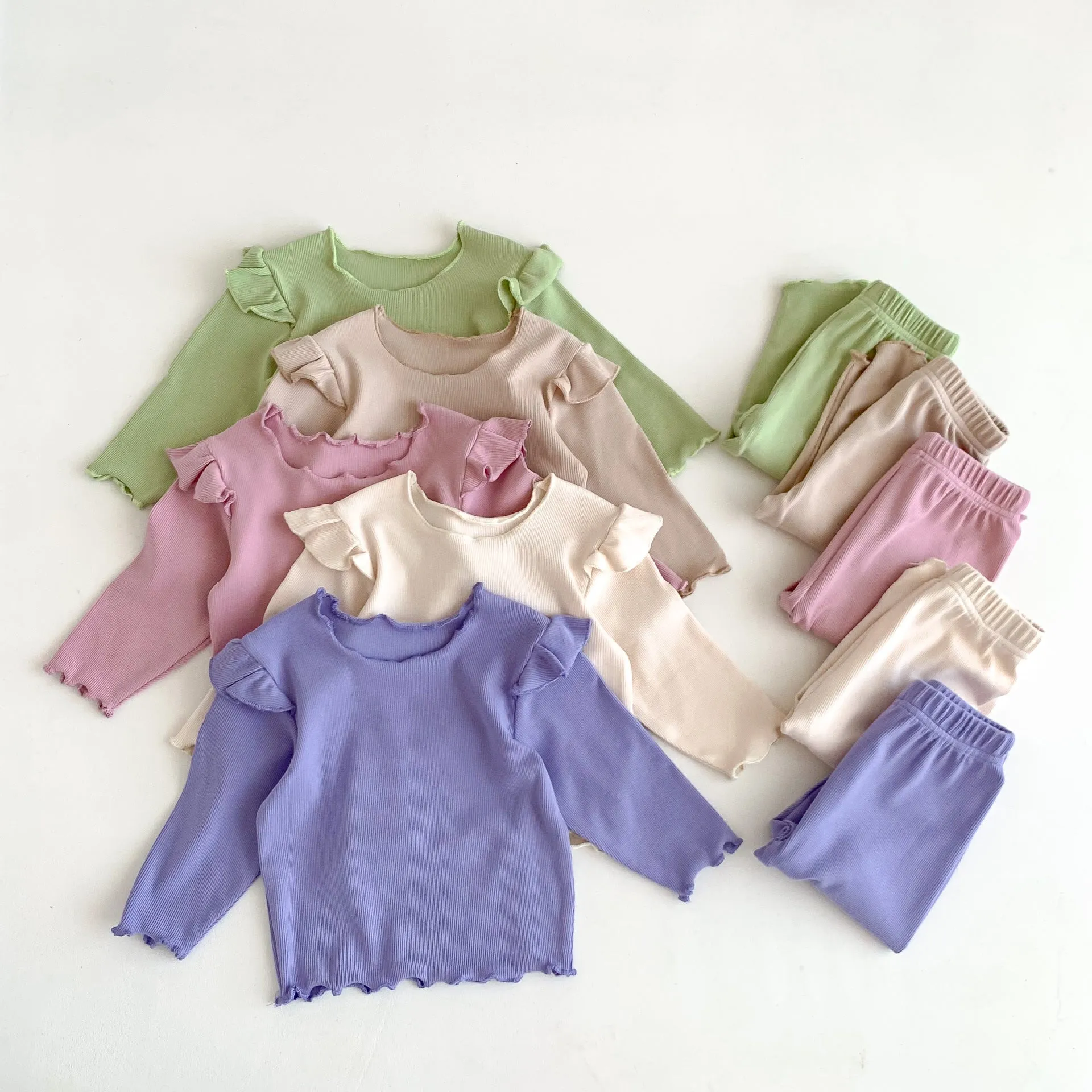 2 Pieces Set Baby Kid Girls Solid Color Tops And Pants Wholesale 23101906