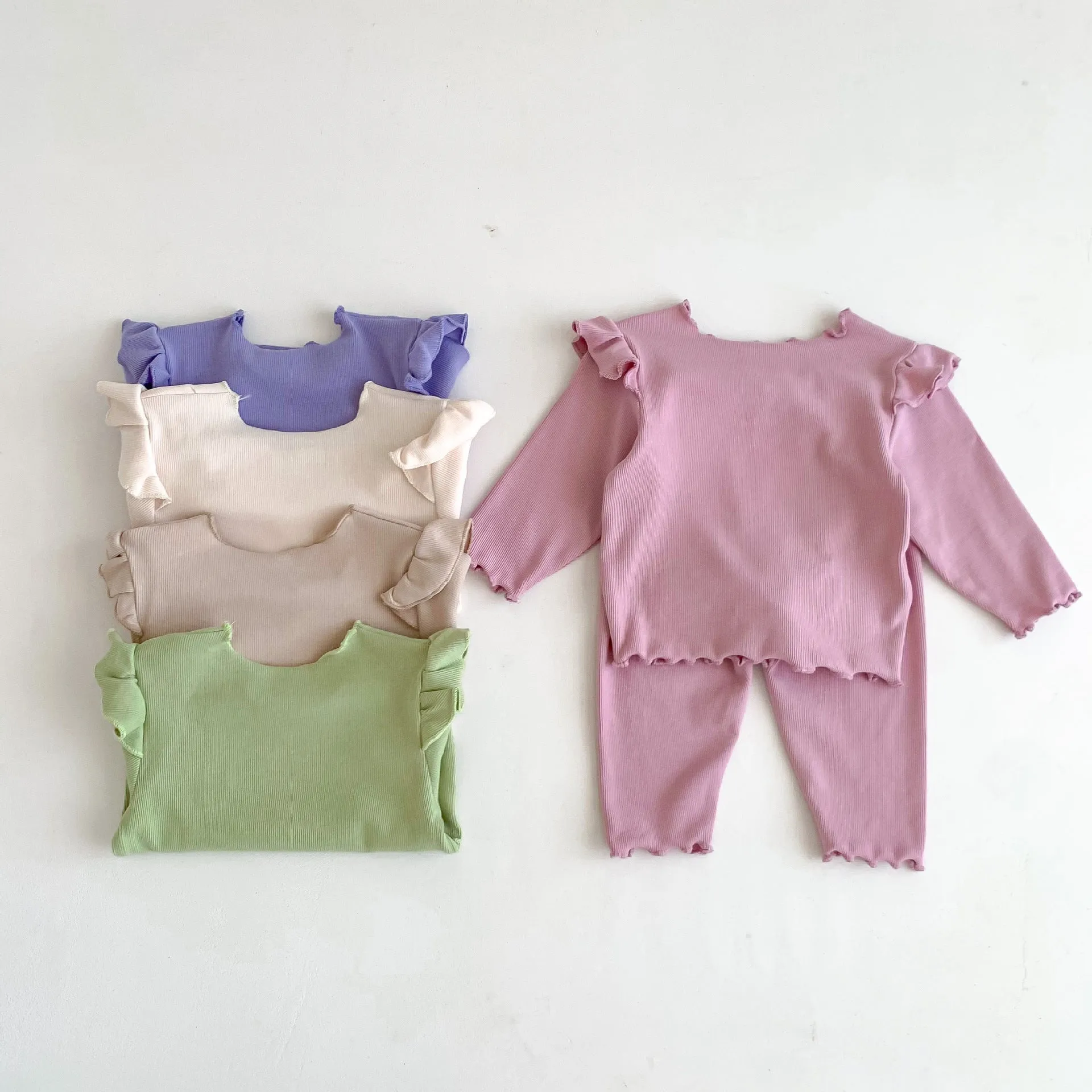 2 Pieces Set Baby Kid Girls Solid Color Tops And Pants Wholesale 23101906