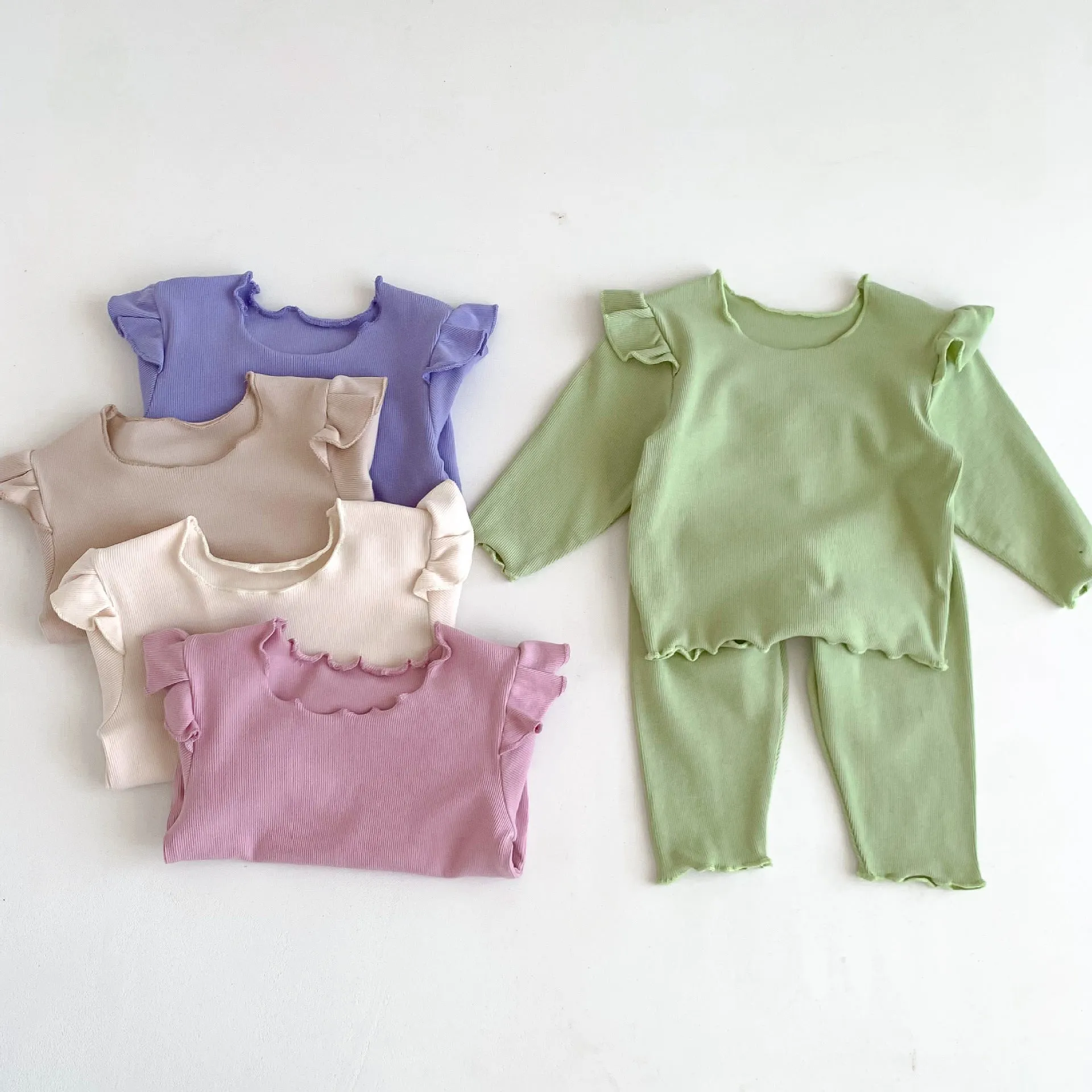 2 Pieces Set Baby Kid Girls Solid Color Tops And Pants Wholesale 23101906