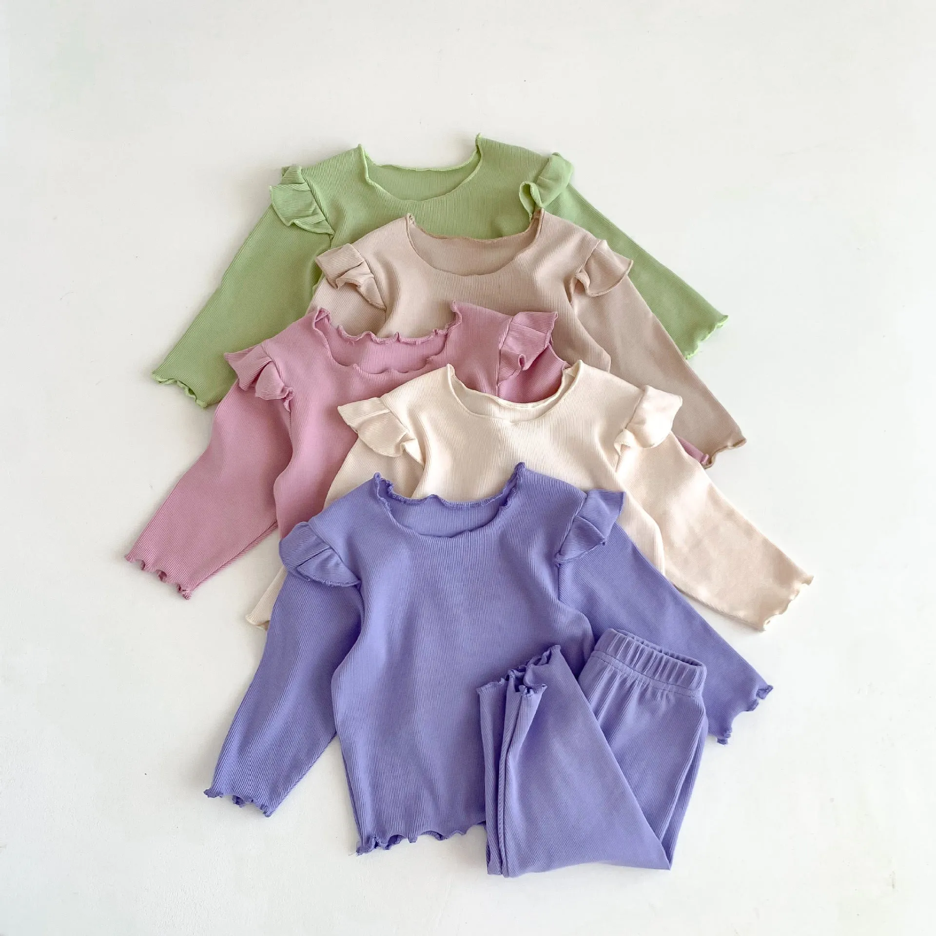 2 Pieces Set Baby Kid Girls Solid Color Tops And Pants Wholesale 23101906