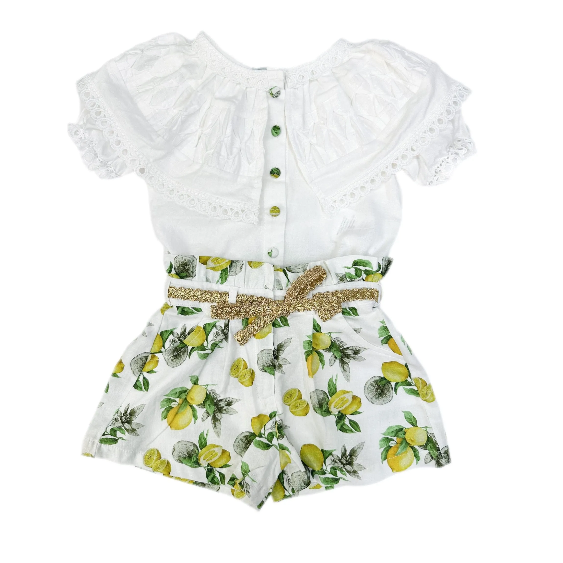 Amalfi Lemon Print Linen Blouse and Shorts Set