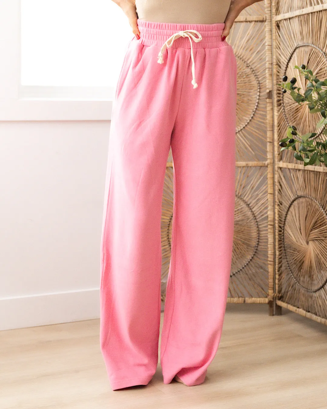 Ampersand Ave Performance Fleece Wide Leg Comfy Pants - Pink Tulip