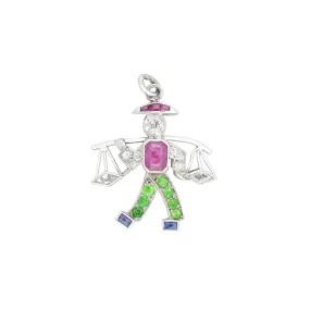 Art Deco Platinum Diamond Emerald Ruby   Sapphire Water Carrier Pendant