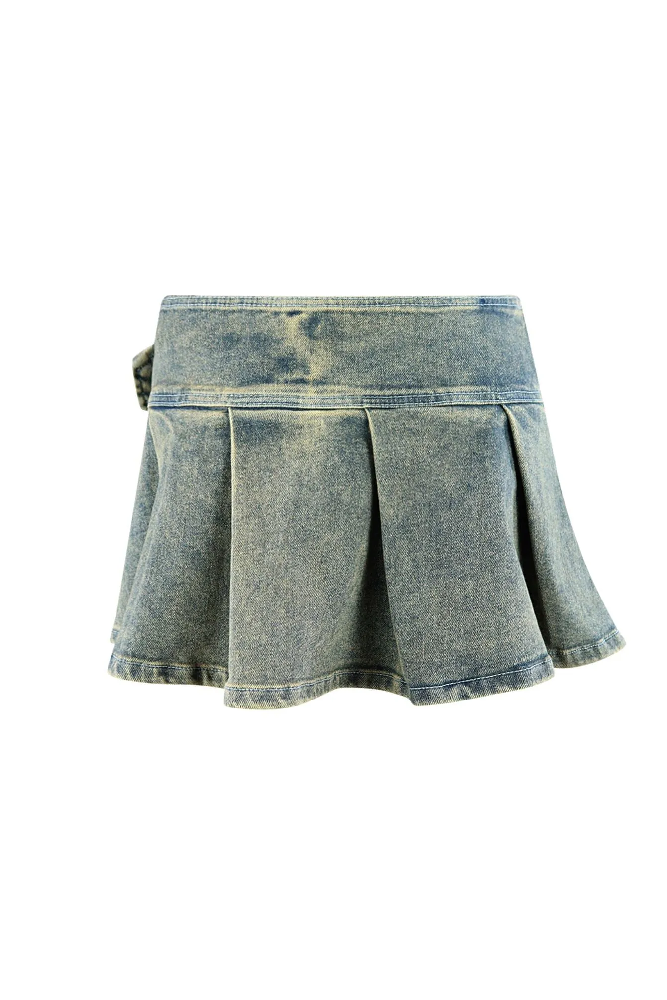 Big City Denim Pleated Mini Skirt With Belt