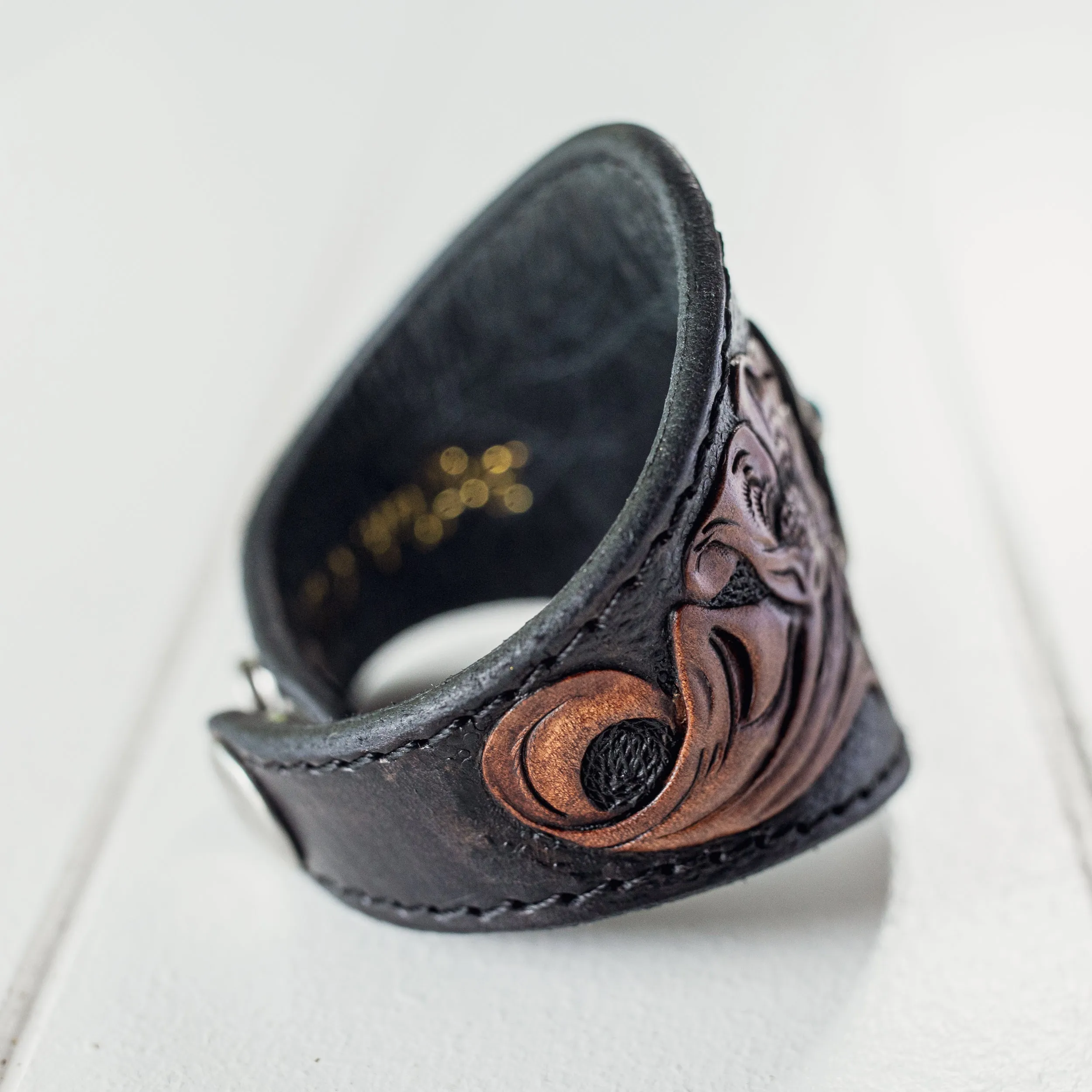 Black Bay Western Floral Cuff with Navajo Concho