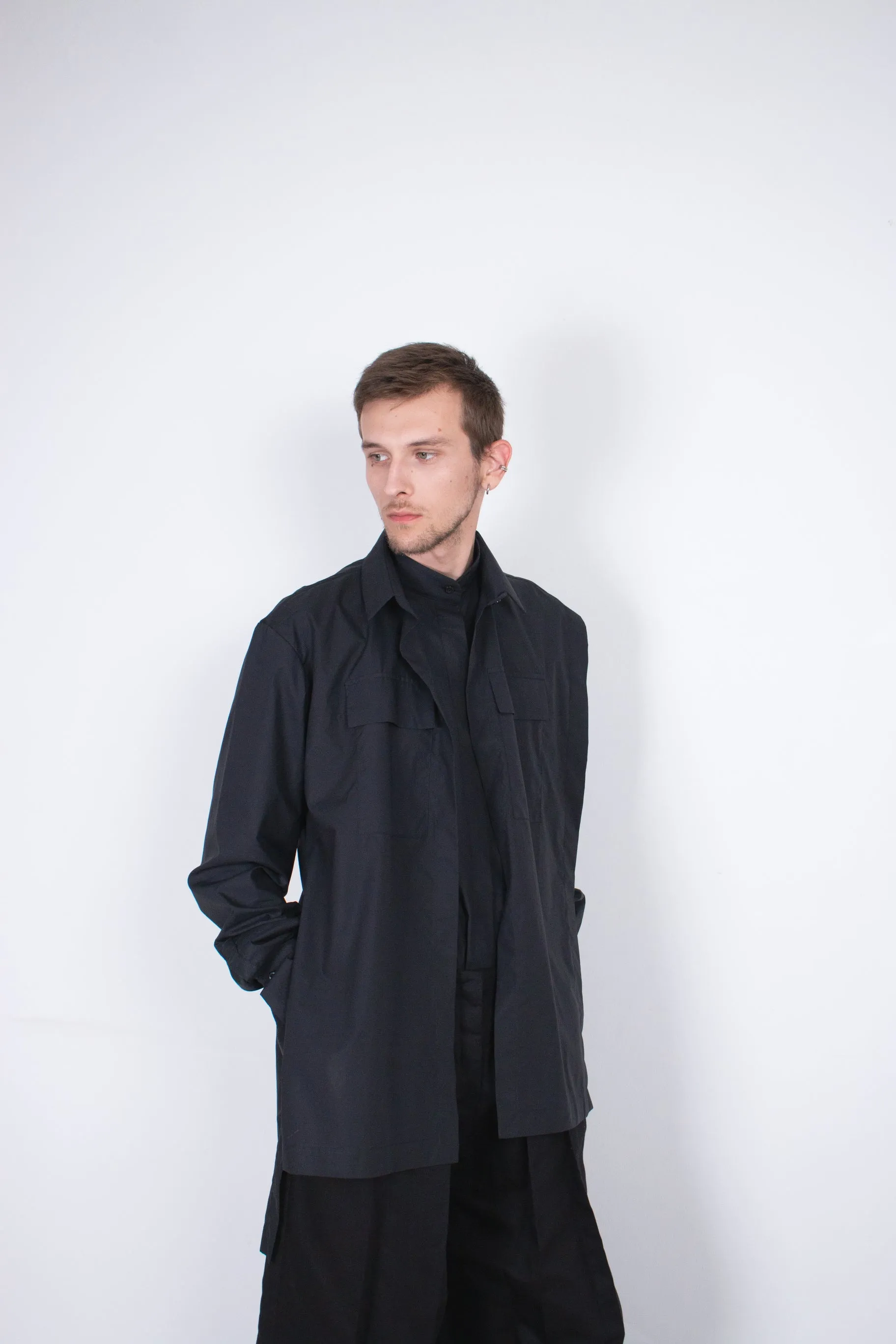 Black Layered Cotton Shirt