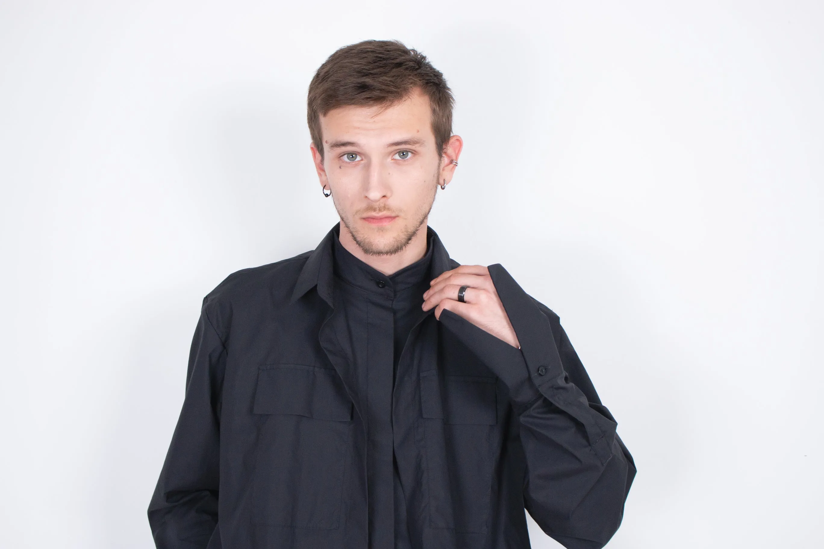 Black Layered Cotton Shirt