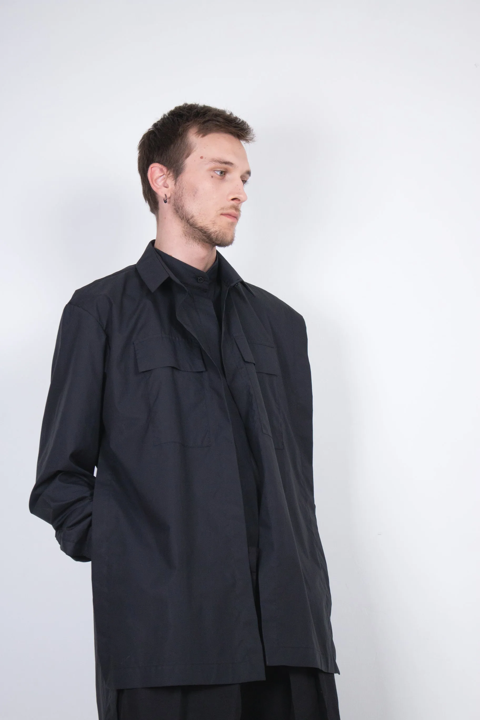 Black Layered Cotton Shirt