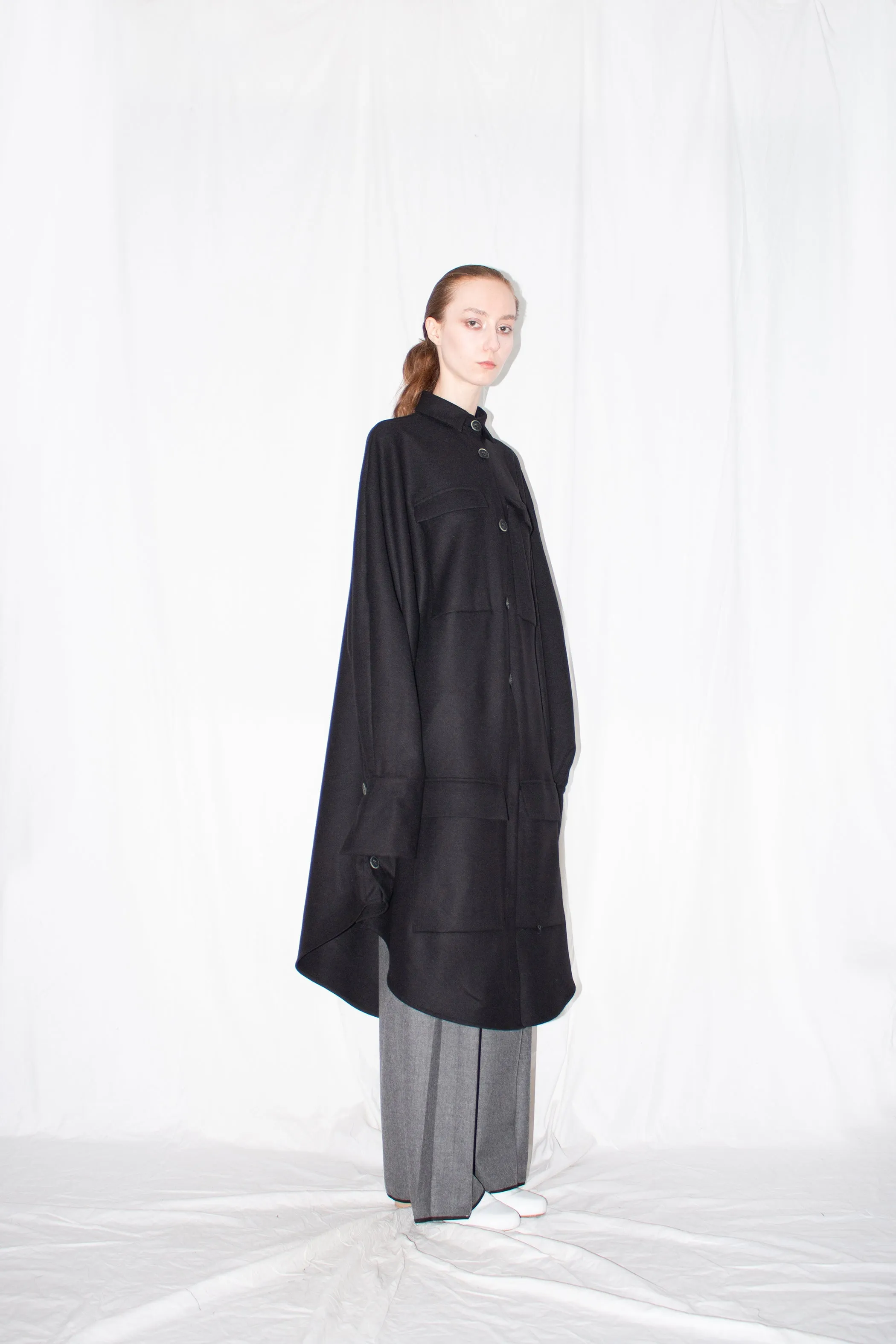 Black Wool Cloak Shirt