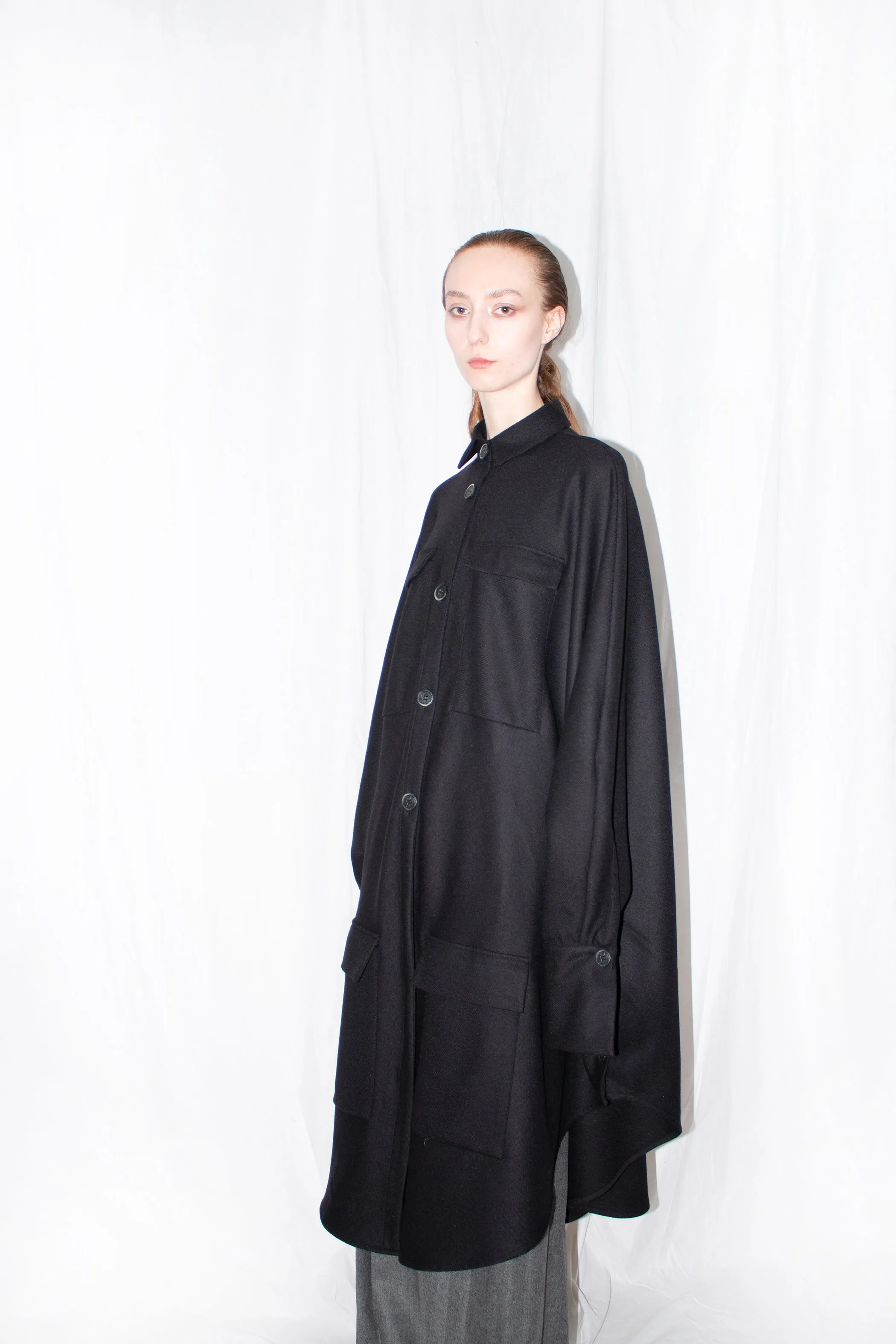 Black Wool Cloak Shirt