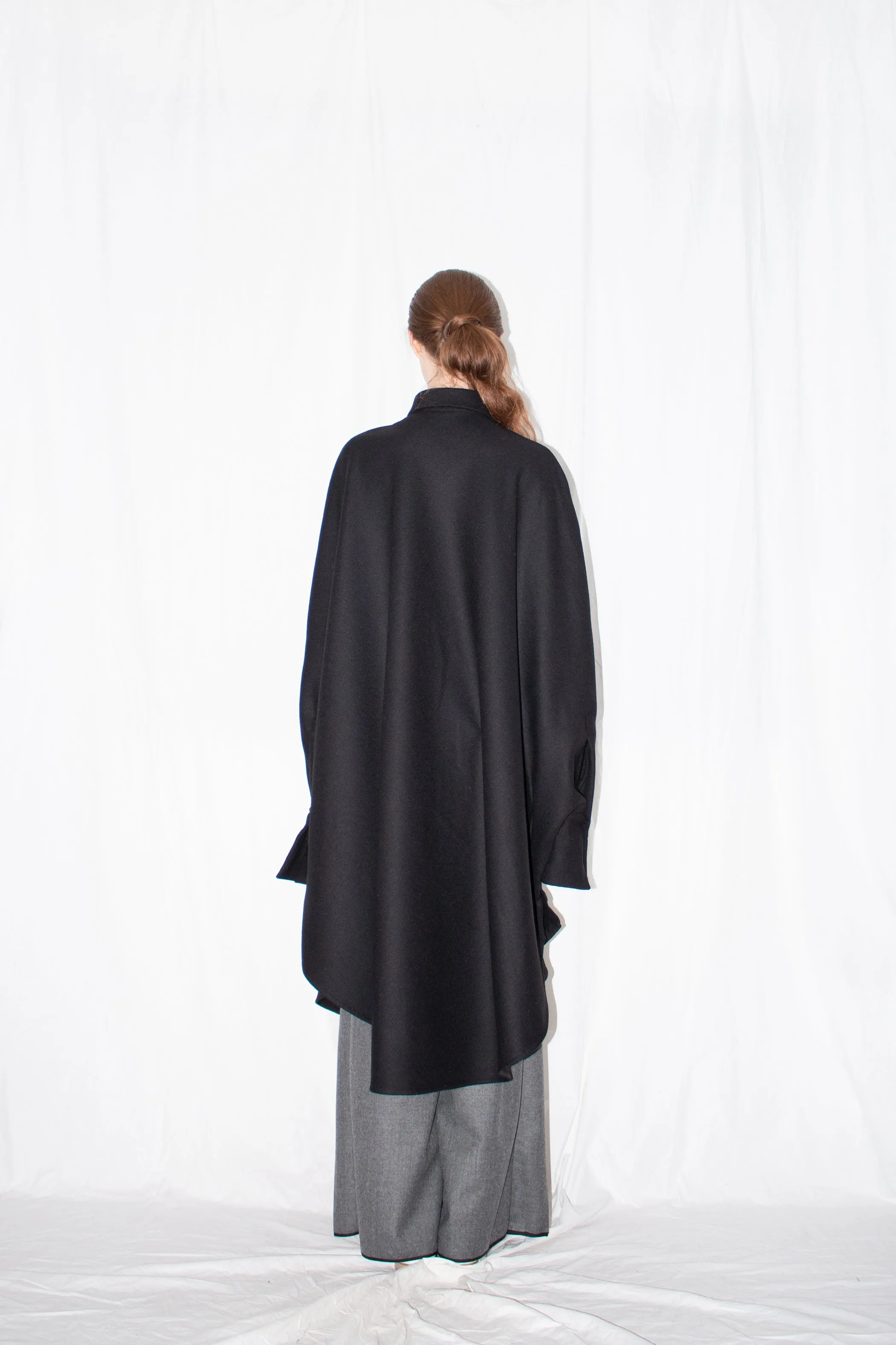 Black Wool Cloak Shirt