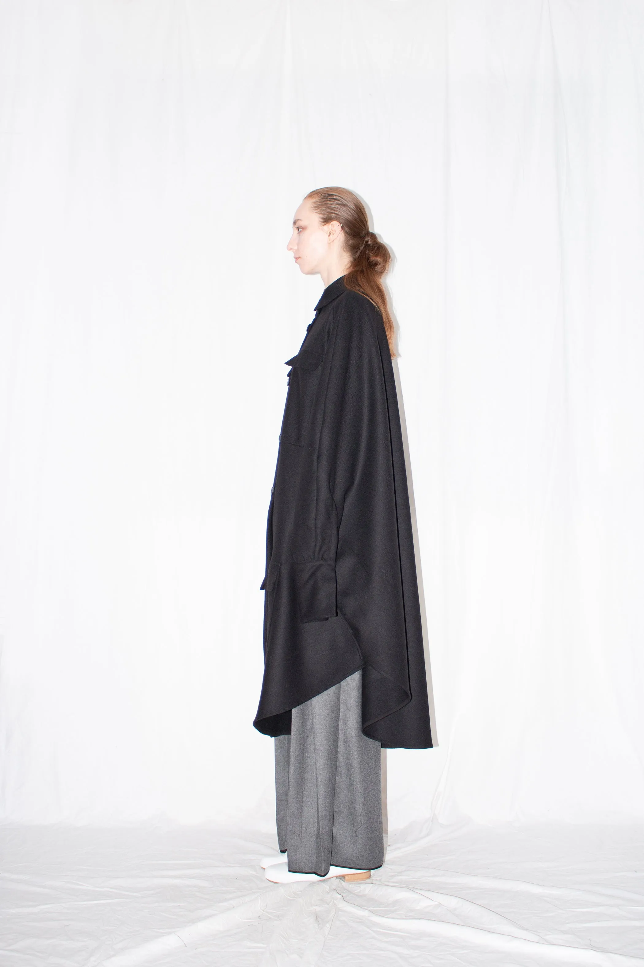 Black Wool Cloak Shirt