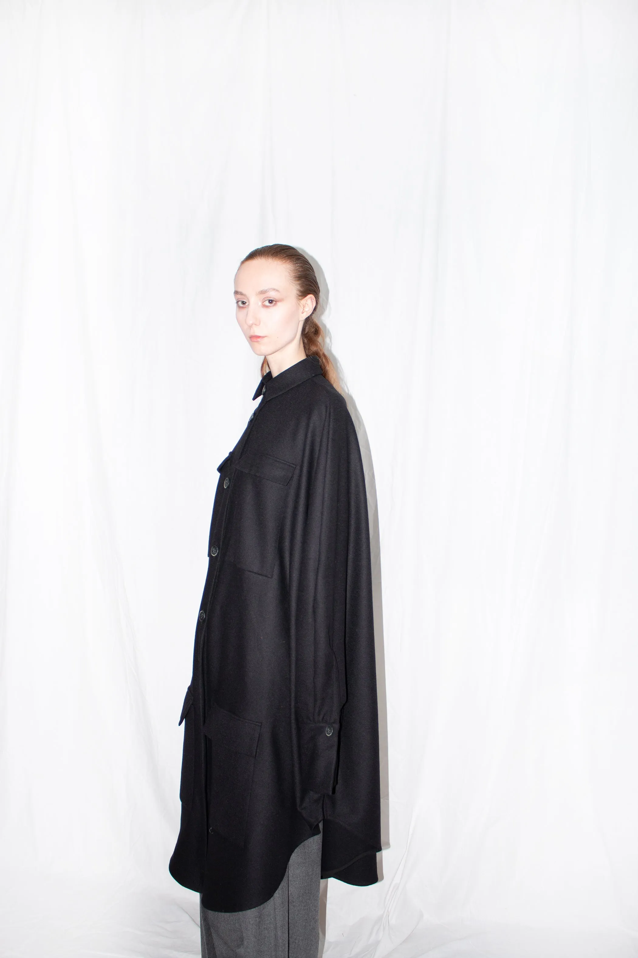 Black Wool Cloak Shirt