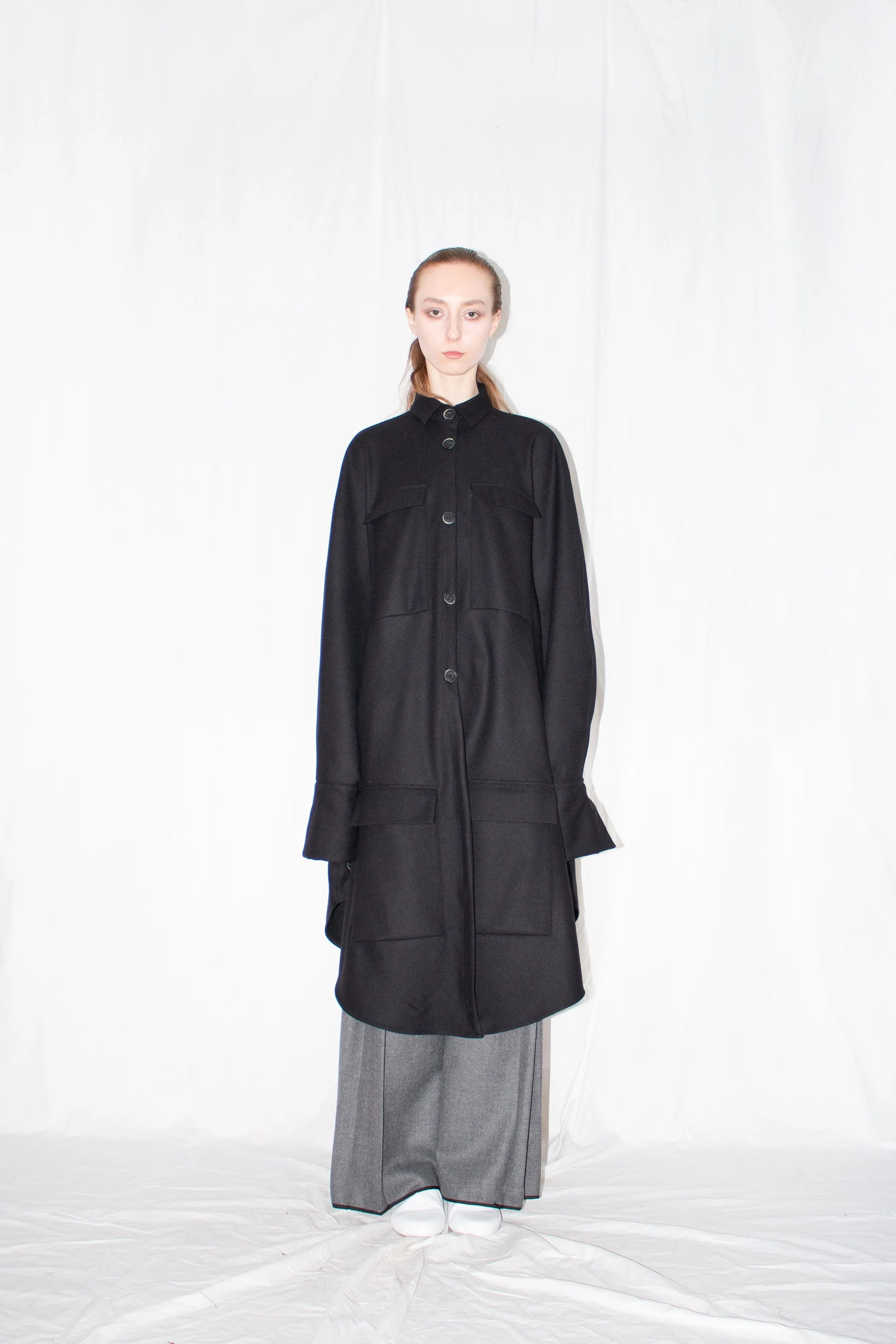 Black Wool Cloak Shirt