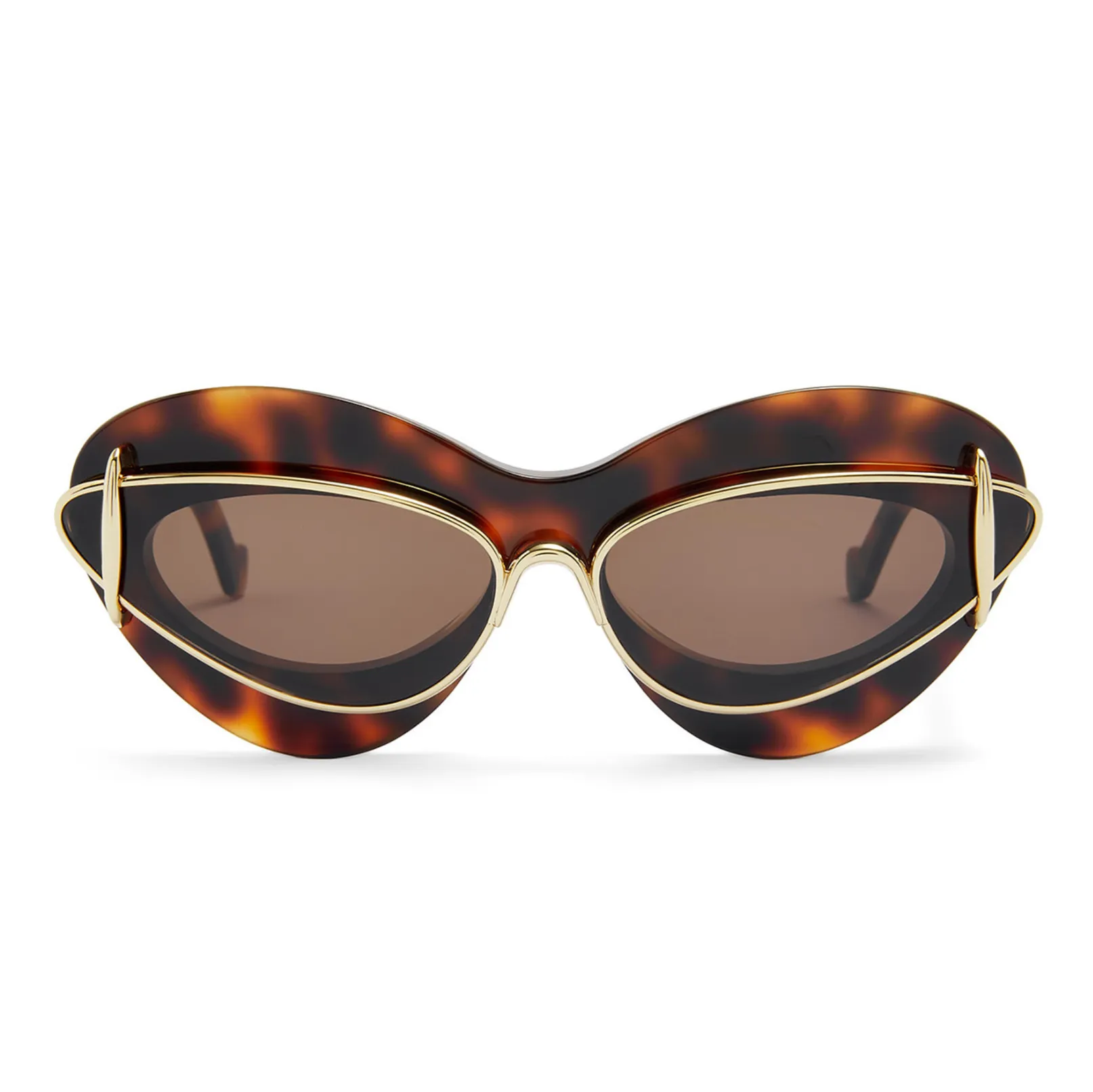 CATEYE DOUBLE FRAME SUNGLASSES - DARK HAVANA