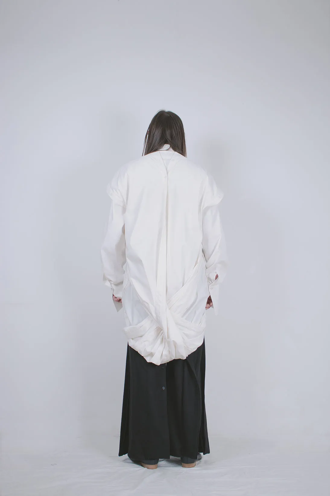 Elongated White Dual Cotton Shirt