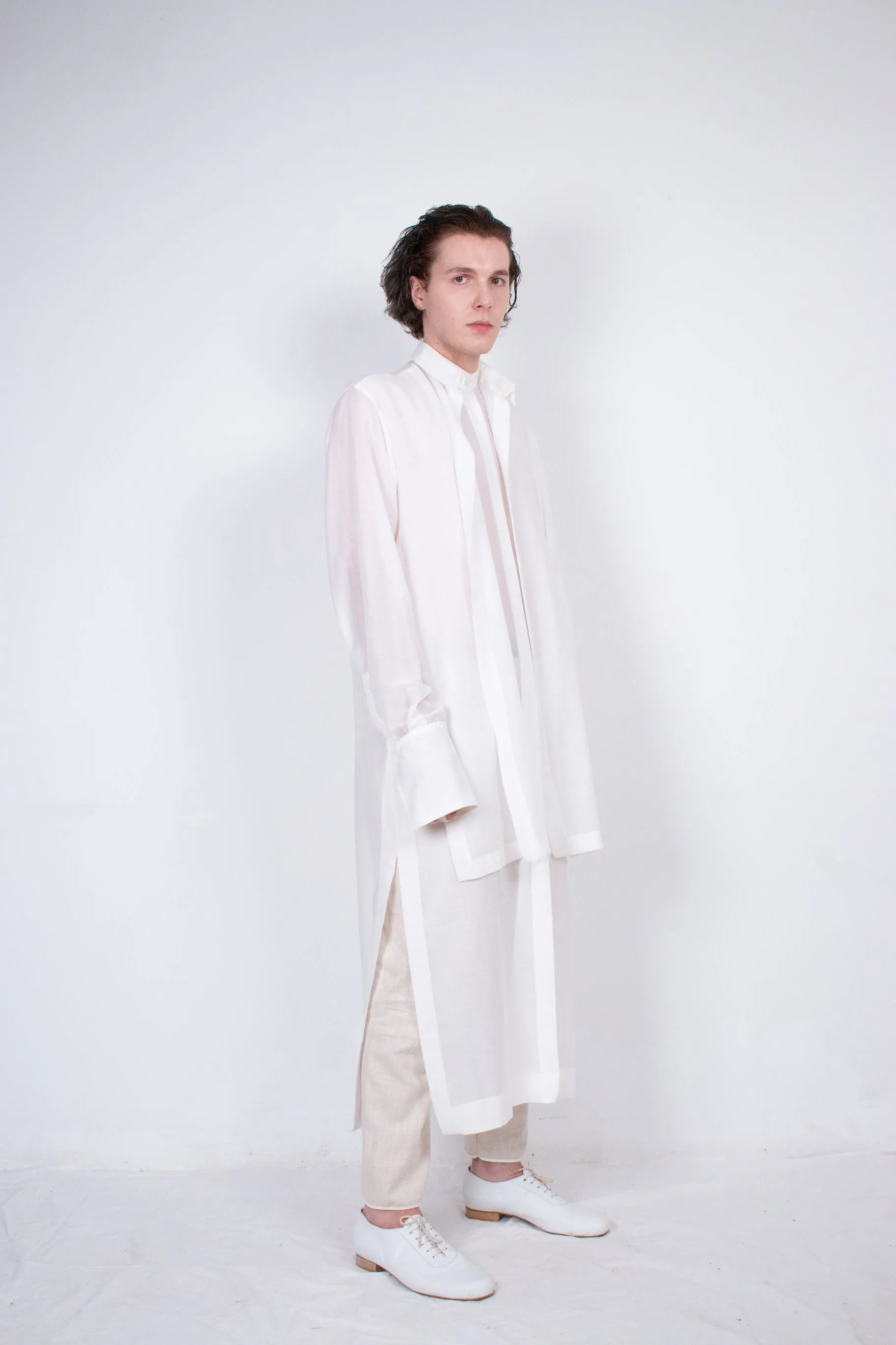 Elongated White Layered Silk Shirt