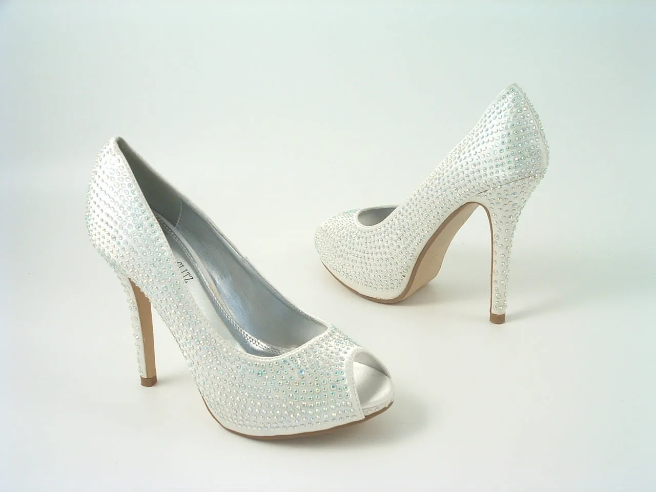 Glitz Shoes Diamante Peep Toe Court Shoe