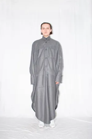 Grey Elongated Wool Cloak Shirt