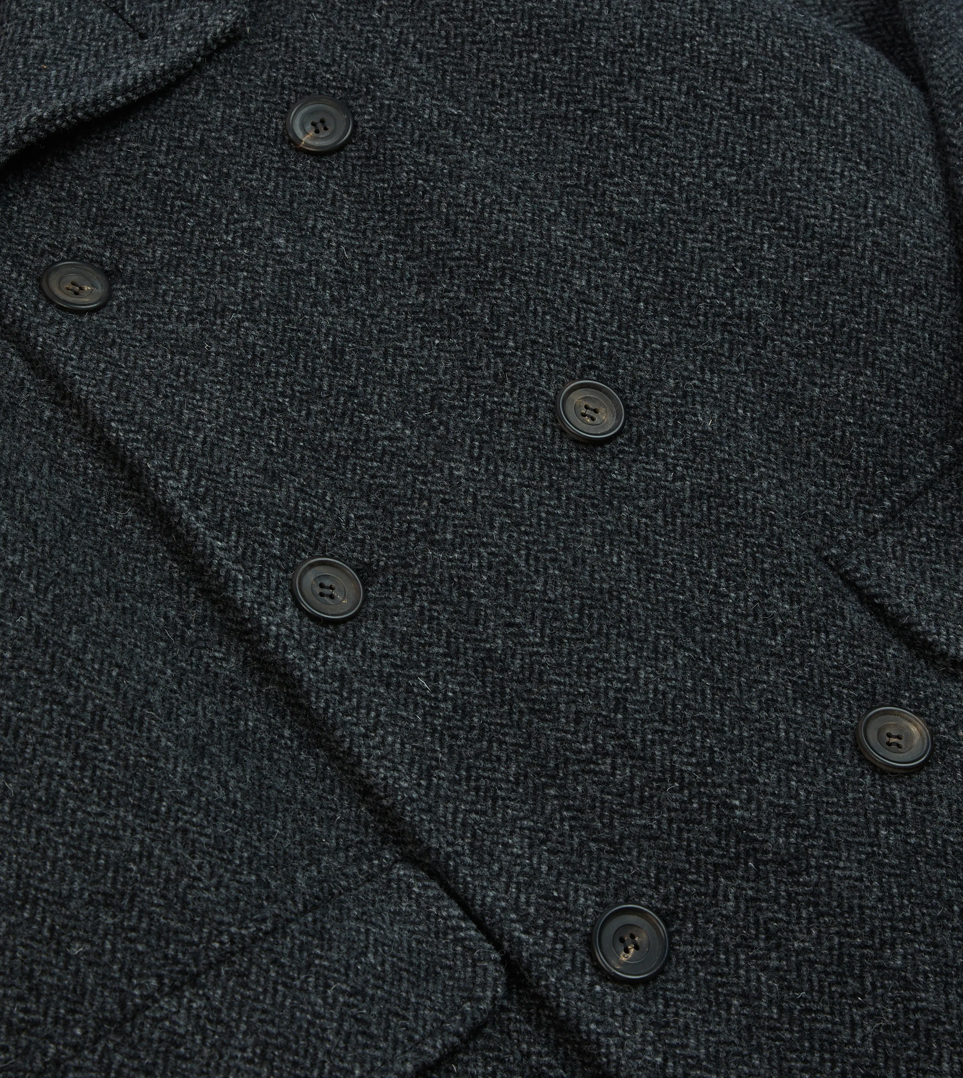 Grey Herringbone Wool Double-Breasted Raglan Coat