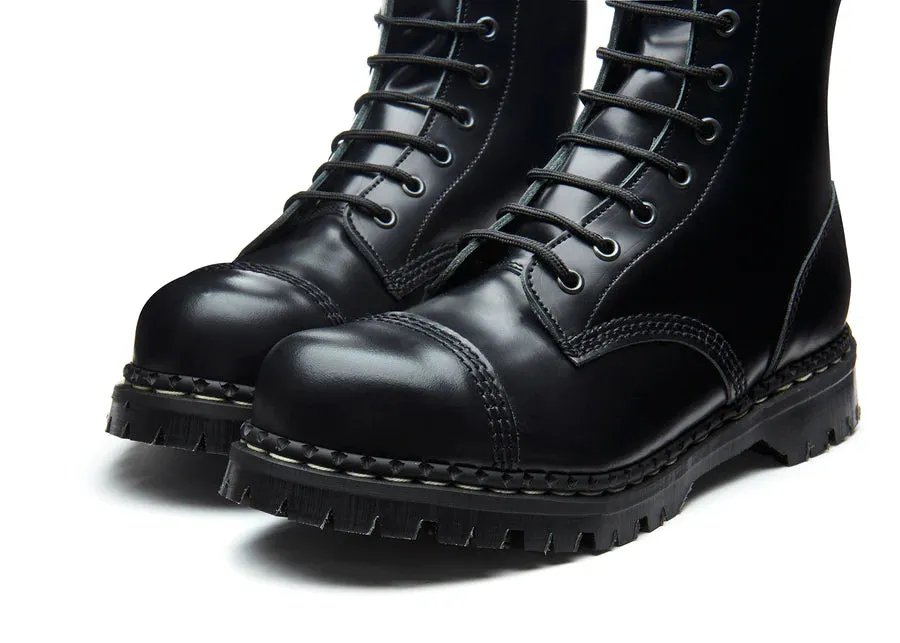 GRIPFAST Black Hi-Shine 10 Eye Steel Toe Capped Derby Boot