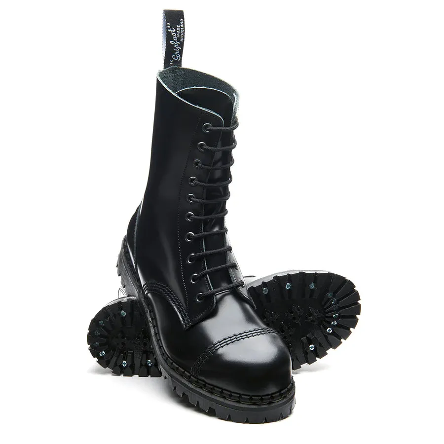 GRIPFAST Black Hi-Shine 10 Eye Steel Toe Capped Derby Boot