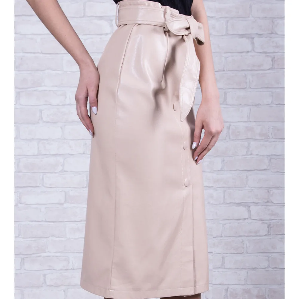 High Waist Leather Midi Skirt - Janet