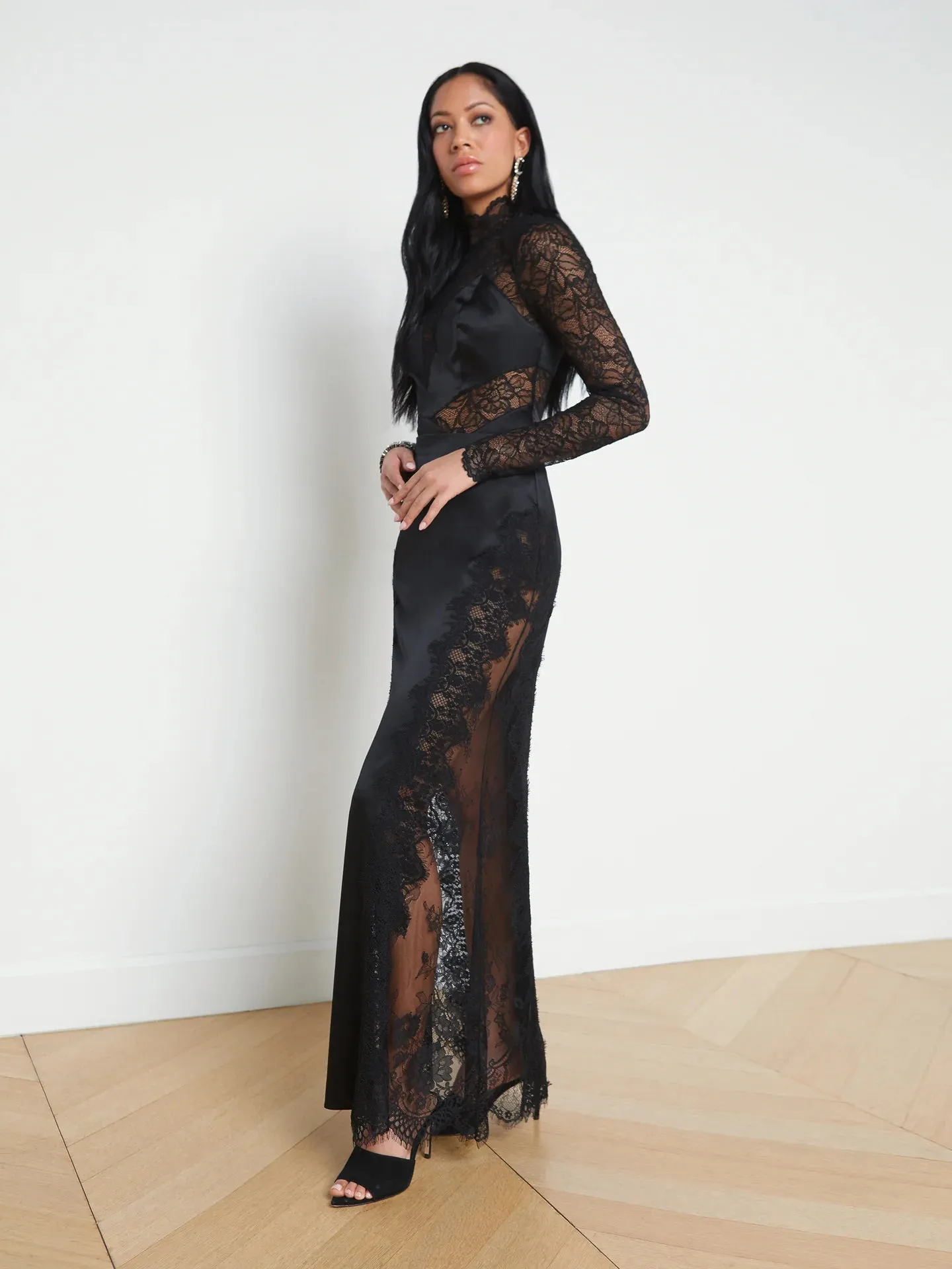 L’agence - Minka Silk Lace Skirt - Black