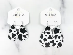 Leather Teardrop Earring Cow Print