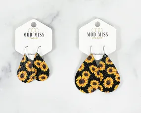 Leather Teardrop Earring Sunflower