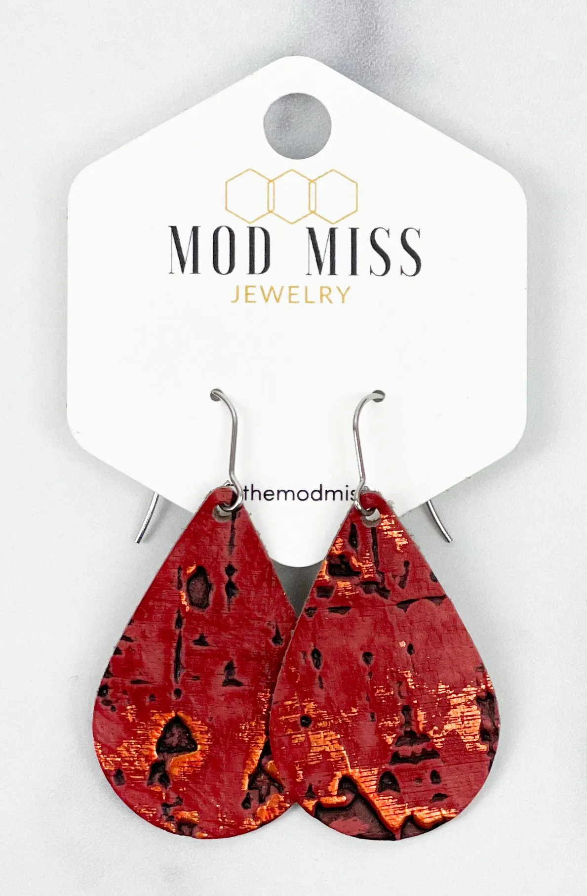 Leather Teardrop Earring Wildwood Red