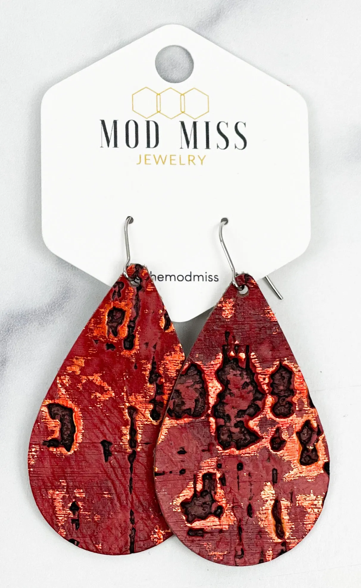 Leather Teardrop Earring Wildwood Red