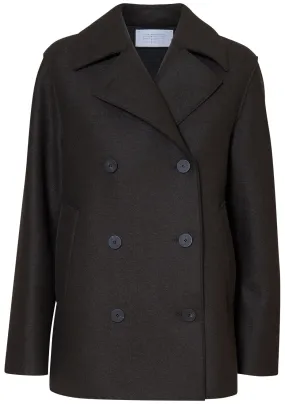 Long Peacoat Dark Brown Pressed Wool