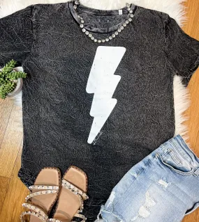 {MINERAL WASH LIGHTNING BOLT} Black Mineral Wash Crew Neck Tee