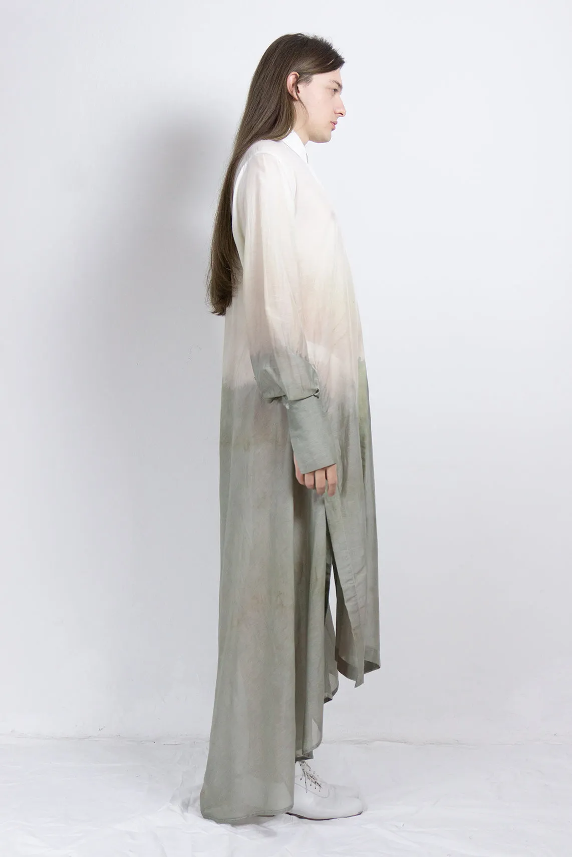 Naturally dyed silk elongated post-gender shirt