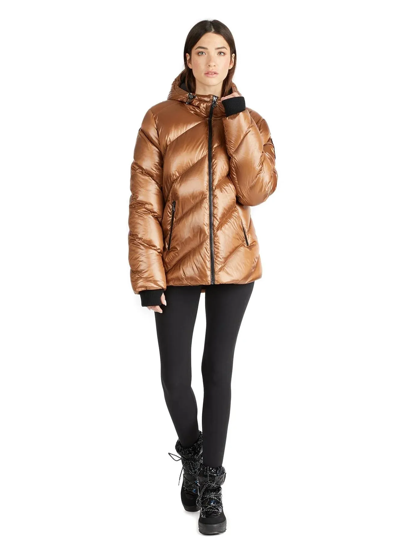 Pajar Womens Nelli Short Quilted Puffer with Fixed Hood - COPPER