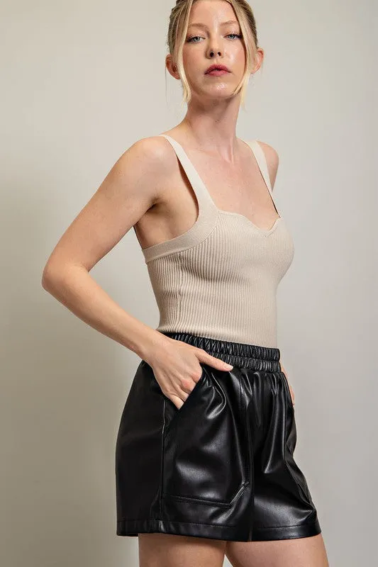 Pleather Elastic Waist Shorts