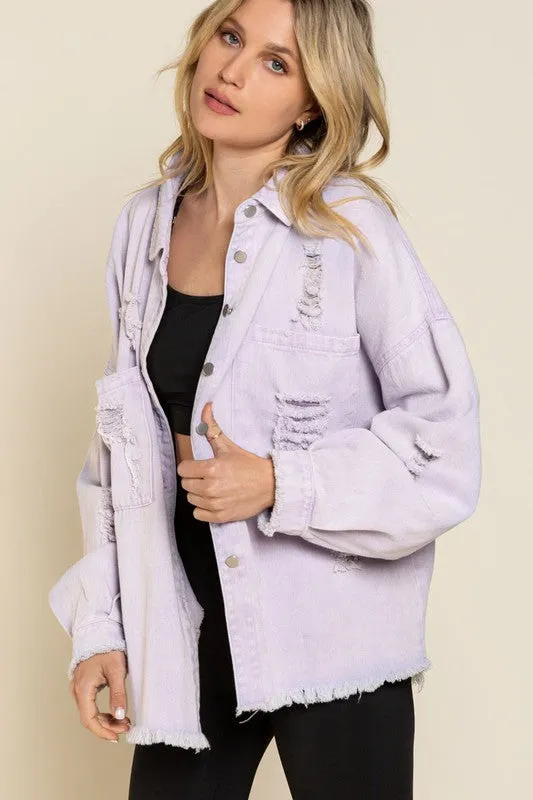 POL Fringe Distressed Oversized Jacket