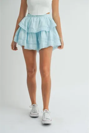 Priscilla Light Blue Ruffle Lace Mini Skirt