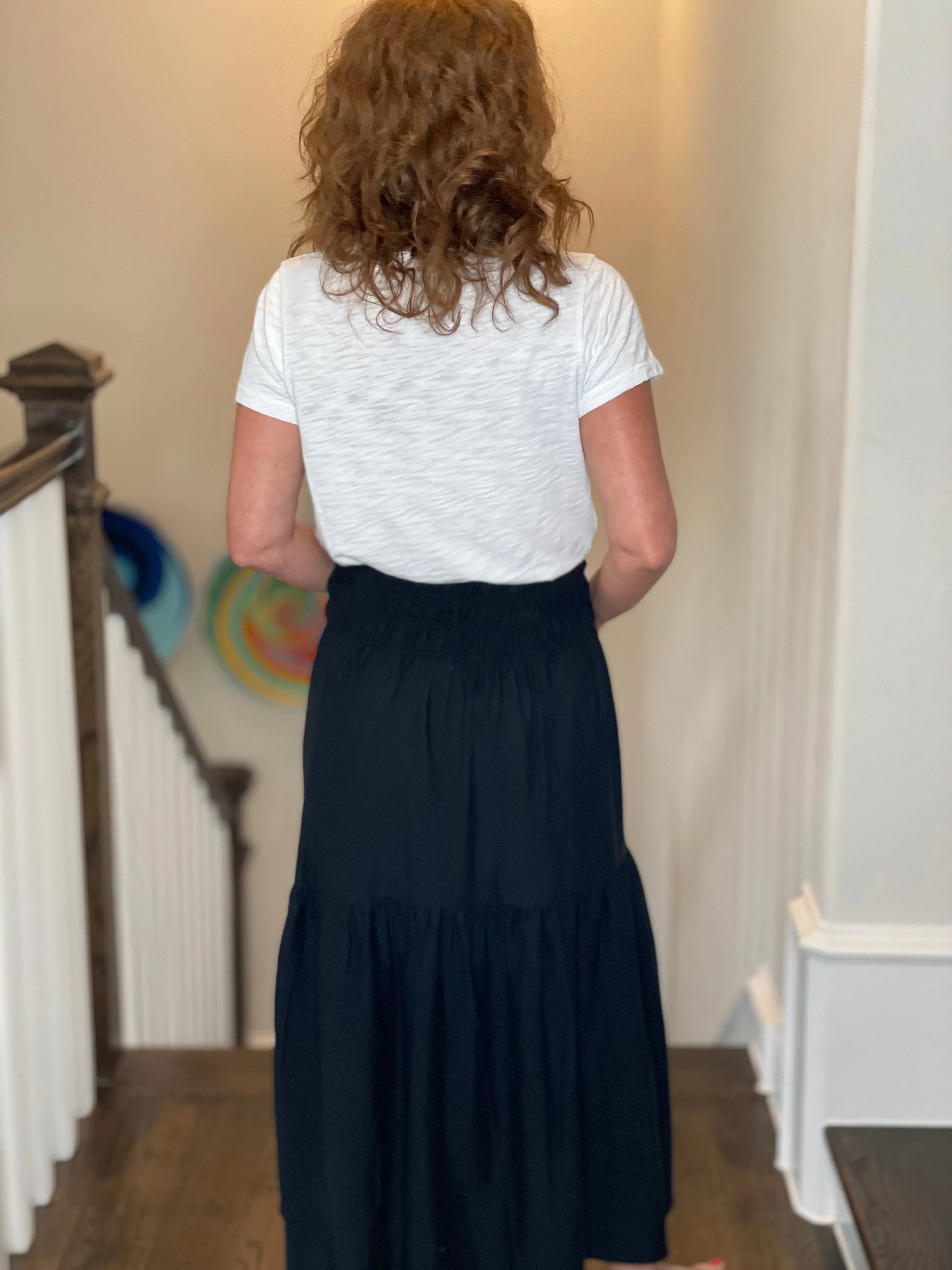 Smocked Waist Cotton Skirt in Black