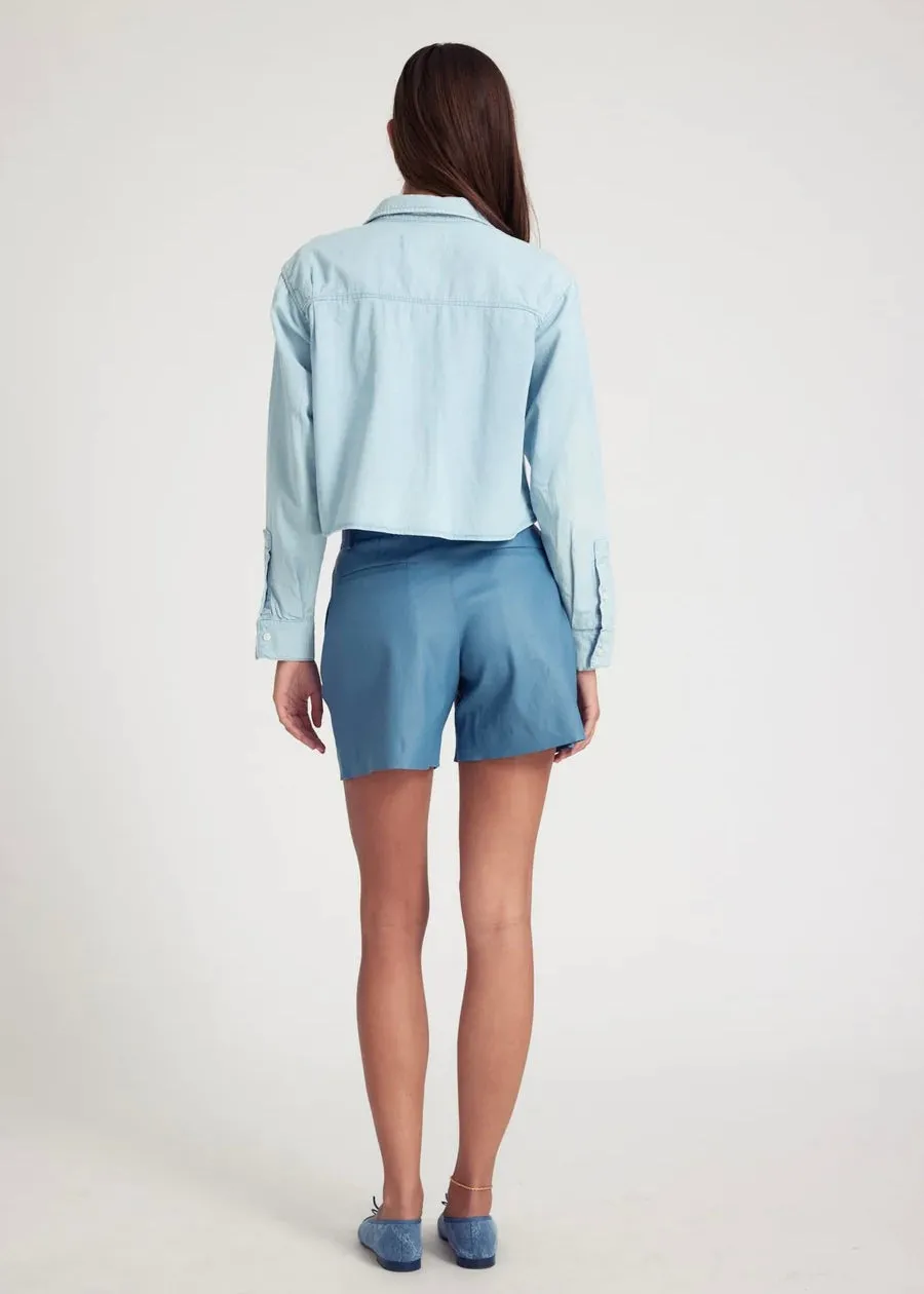 SPRWMN Deep Pleat Trouser Shorts Chambray Blue