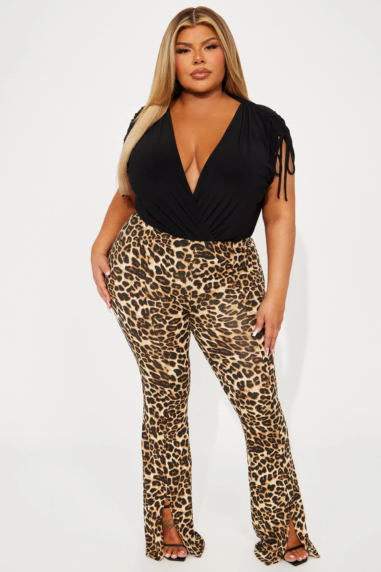 Stay Calm High Rise Leopard Flare Pant - Brown/combo