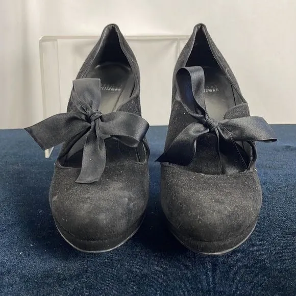 Stuart Weitzman Black Suede Platform Shoes with Bow Ties