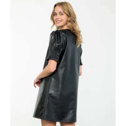 Tanya Black Short Sleeve Leather THML Dress-SALE