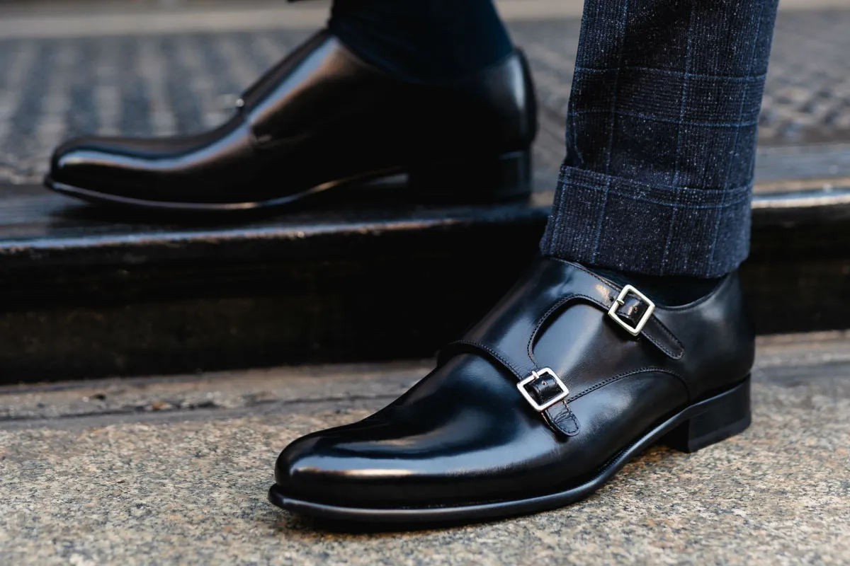 The Poitier Double Monk Strap - Nero